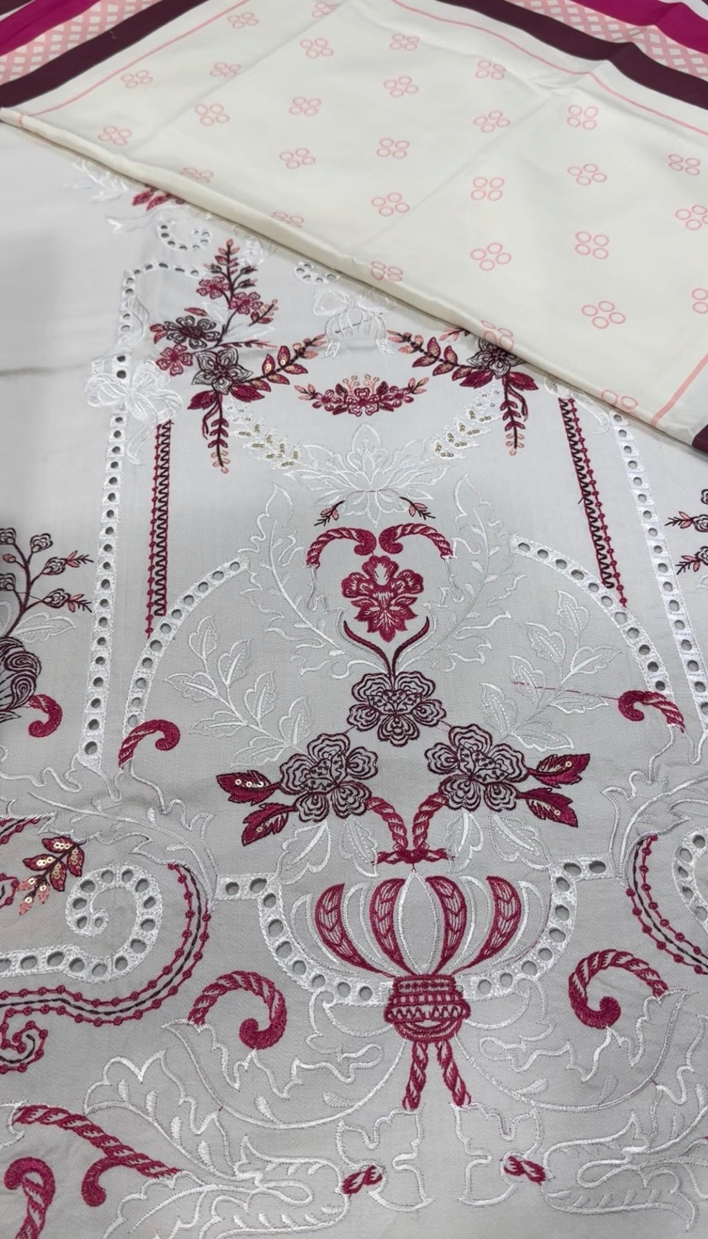 3pcs Dhanak Maria B Offwhite Red Embroidered
