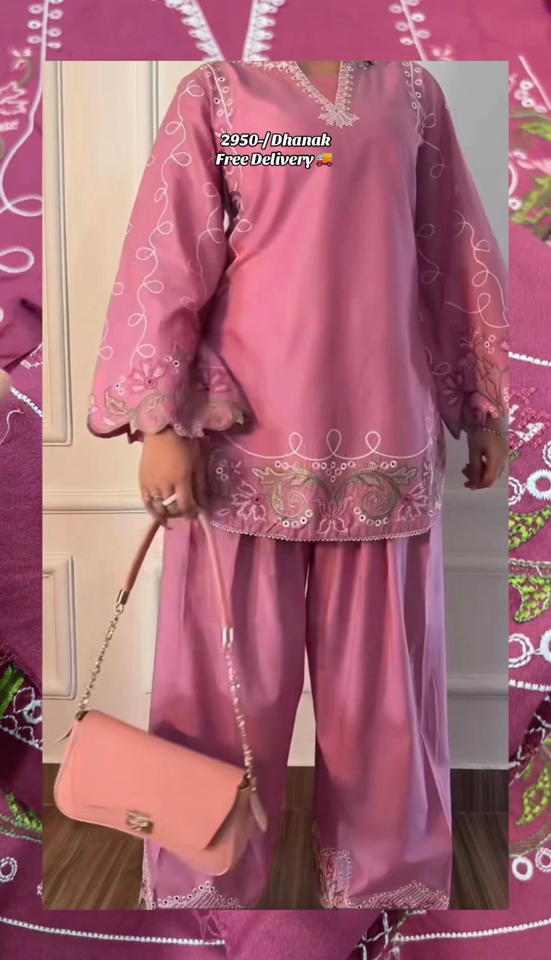 2pcs Dhanak Ethnic Pink short shirt style