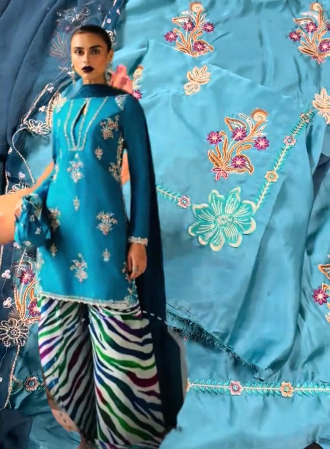 3pcs Silk Zebra Print With Embroidered Shirt