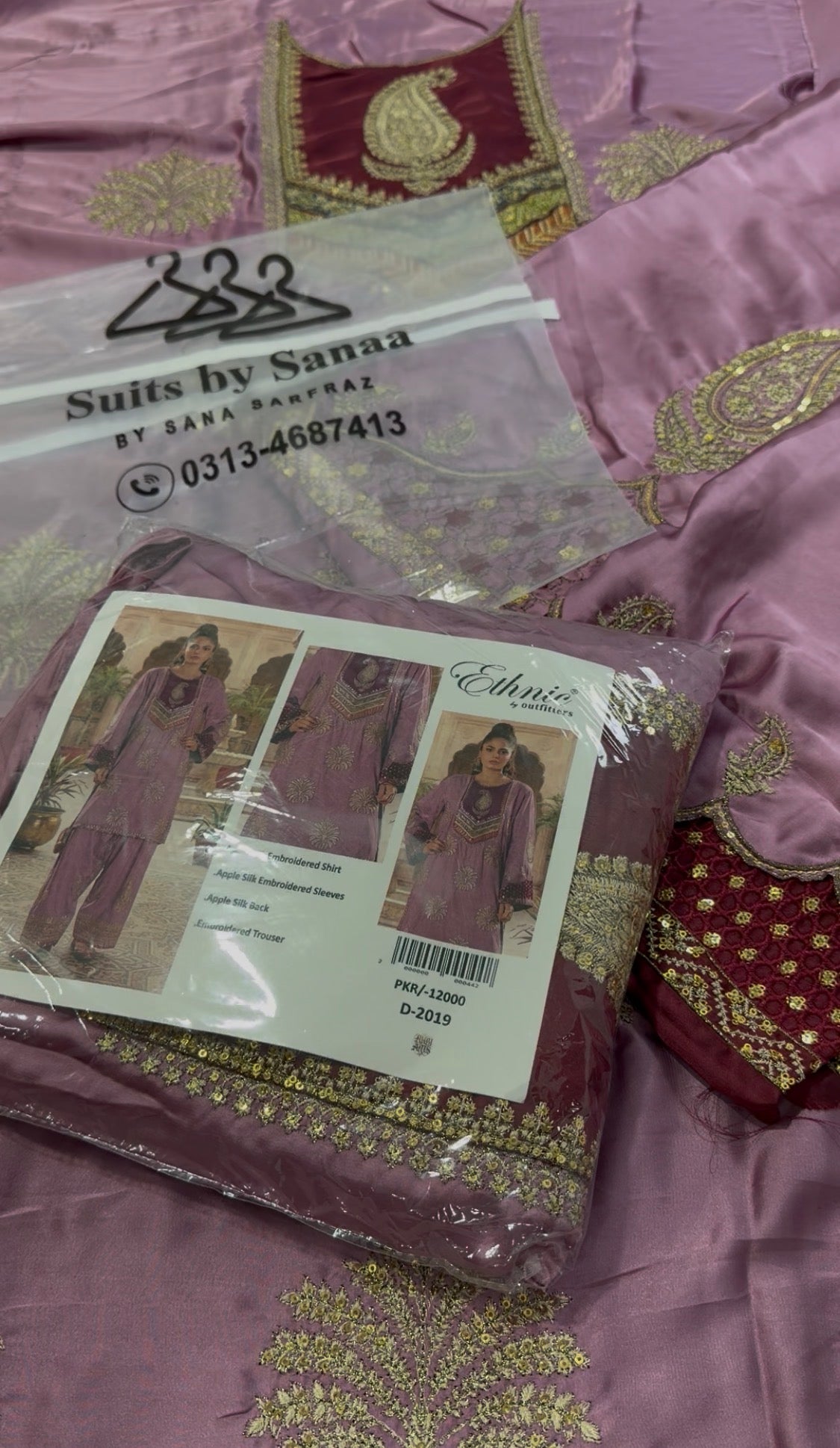 2pcs Ethnic Silk Rose Pink Embroidered