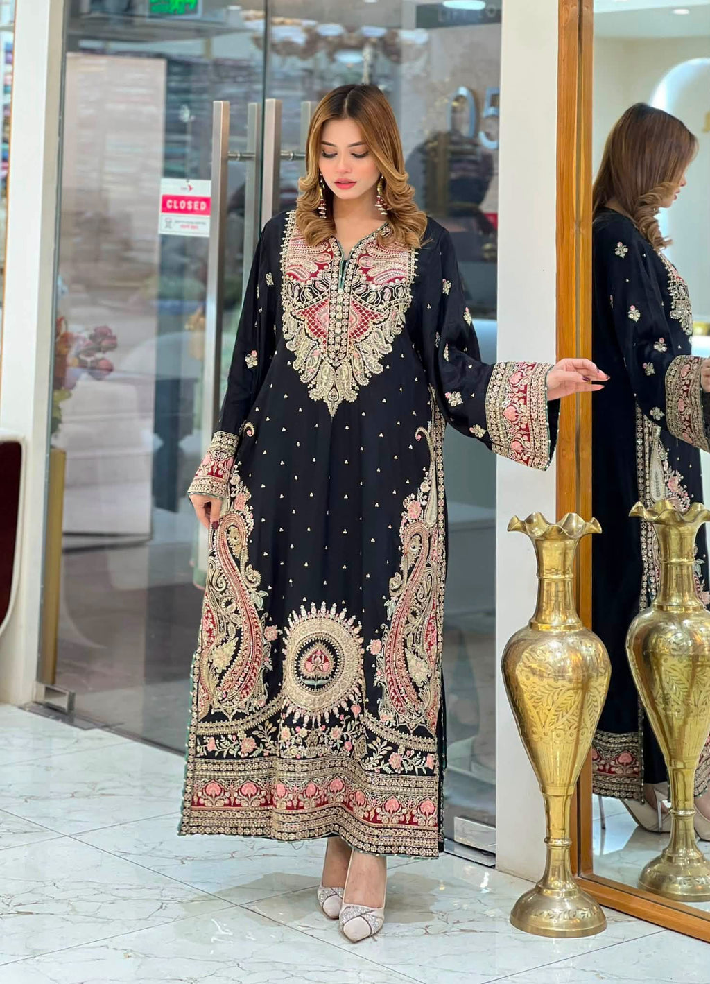 3pcs Ethnic Black Mehroon Silk