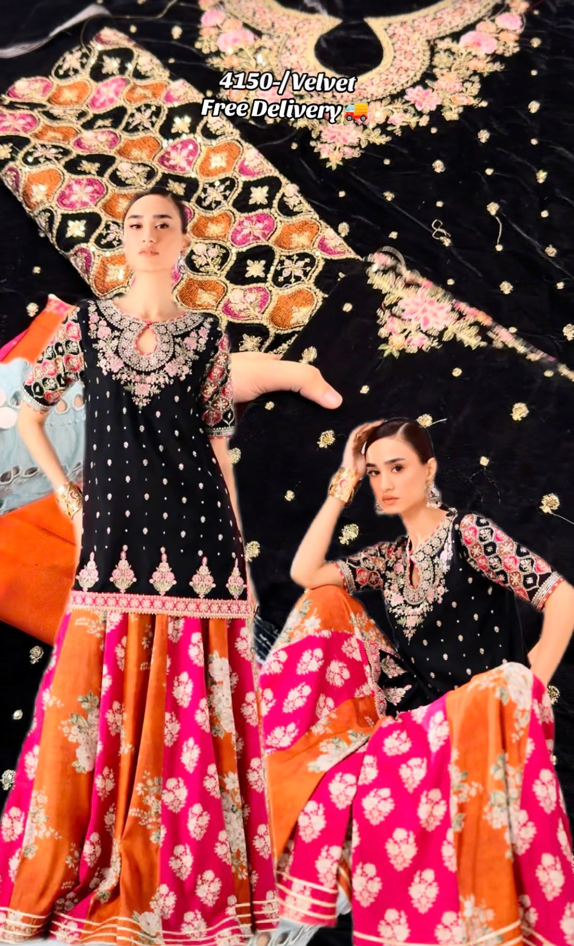 2pcs Ethnic Velvet Embroidered