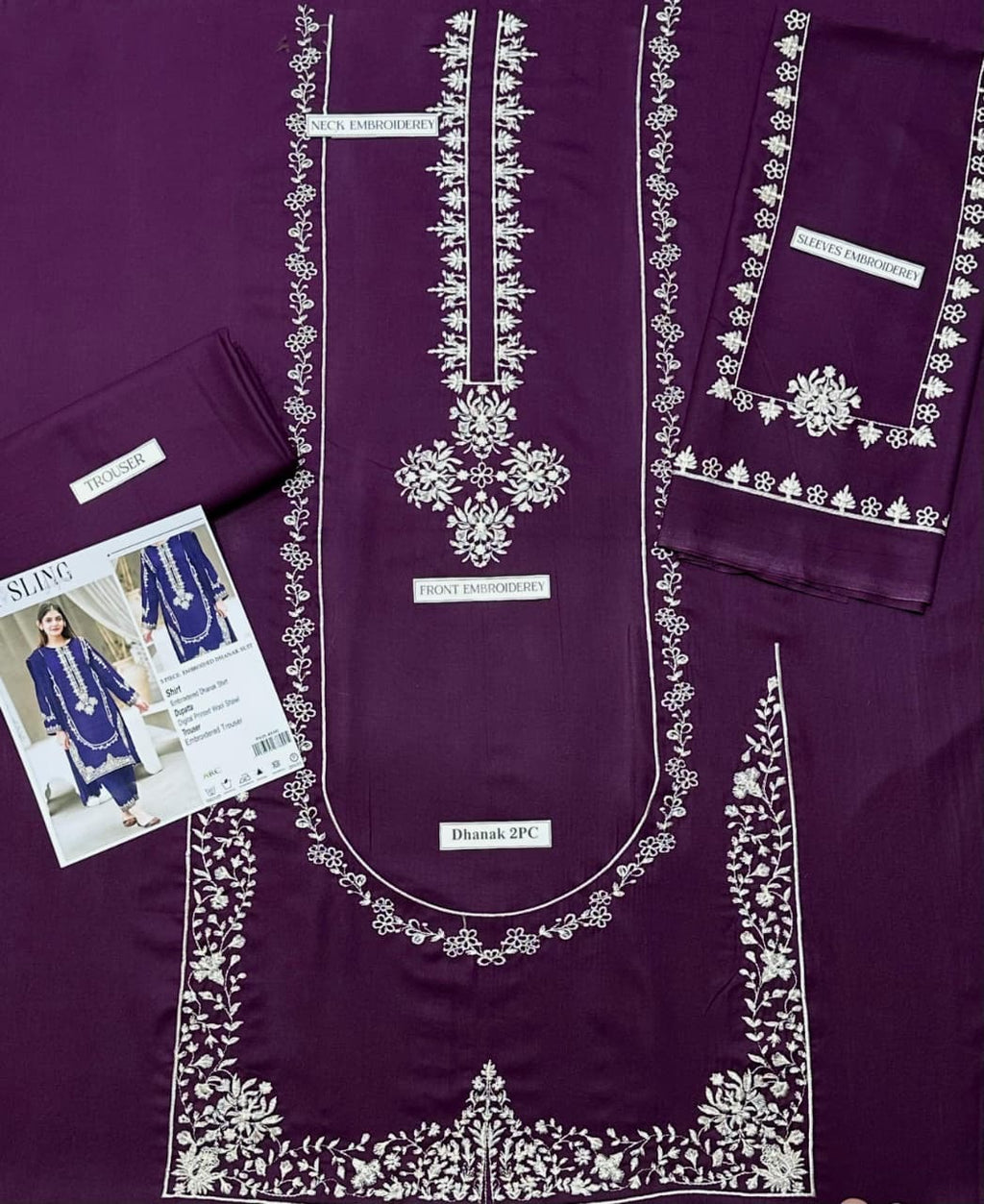 2Pcs Embroidery Dhanak Alsing purple