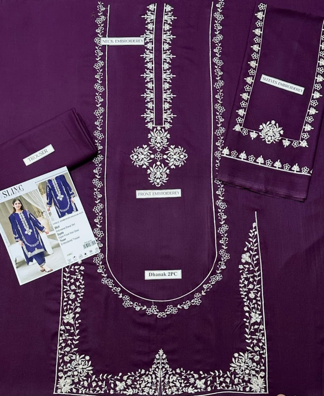 2Pcs Embroidery Dhanak Alsing purple