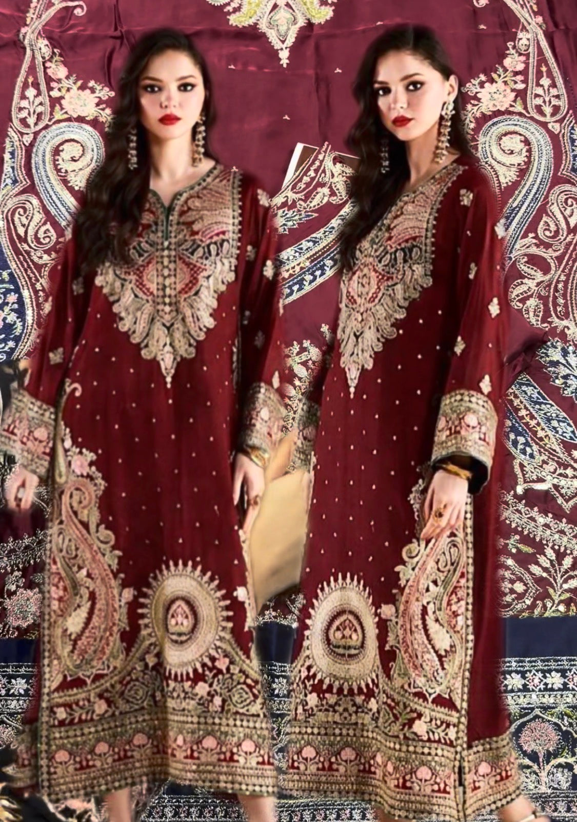 2pcs Silk Mehroon Blue Soraj