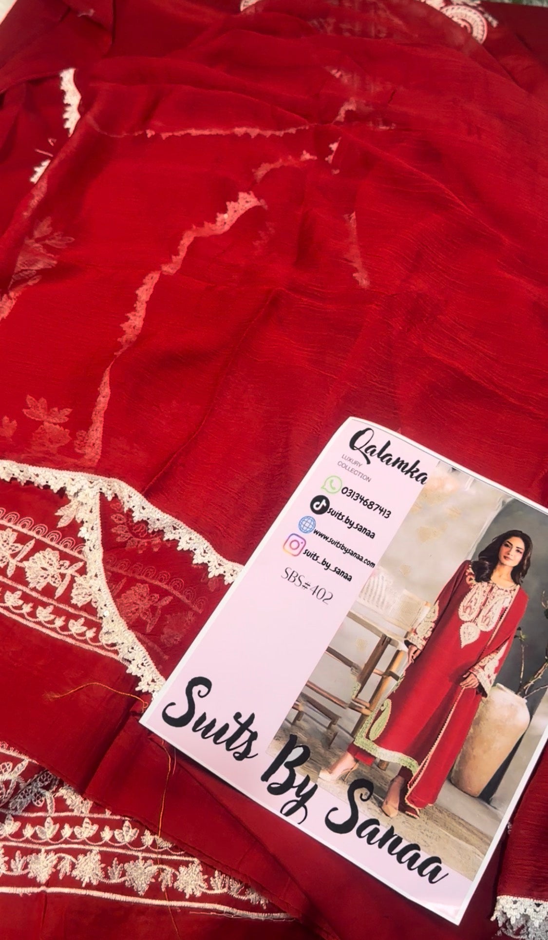 3pcs Alina Amir Red lawn