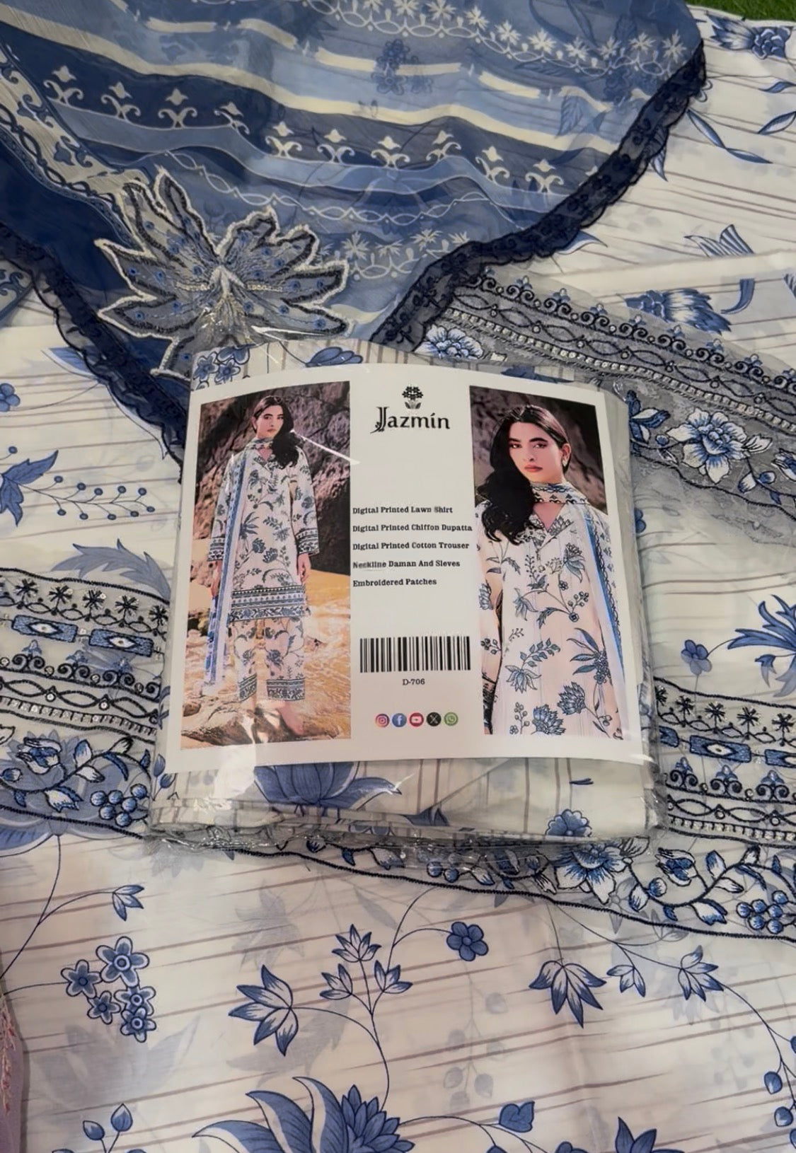 3pcs jazmin sky white lawn