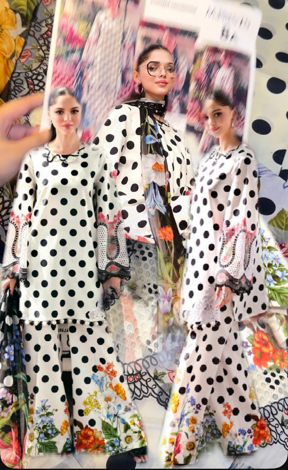 3pcs Maria B polka dot White lawn