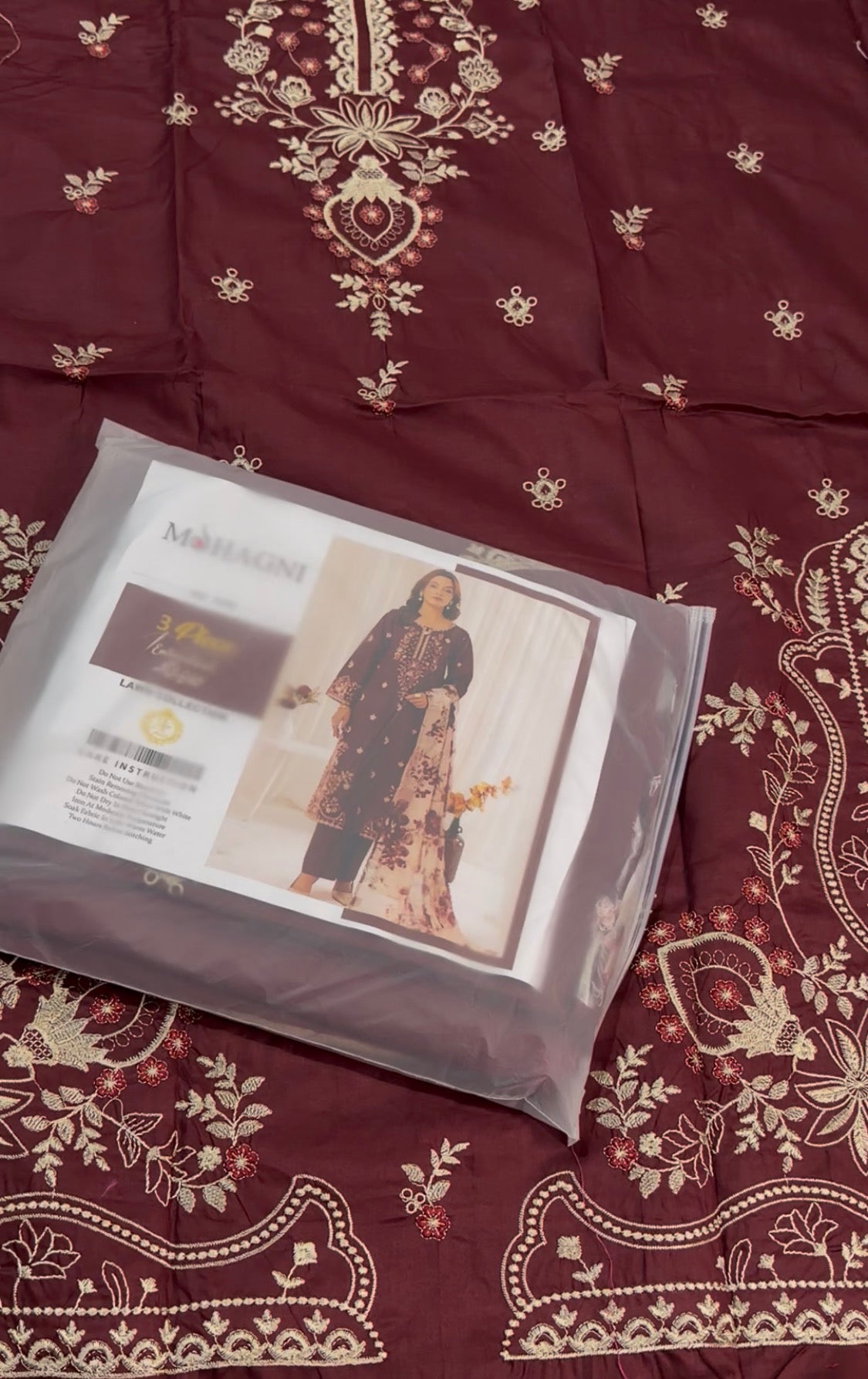 3pcs Mohagni  Mehroon lawn