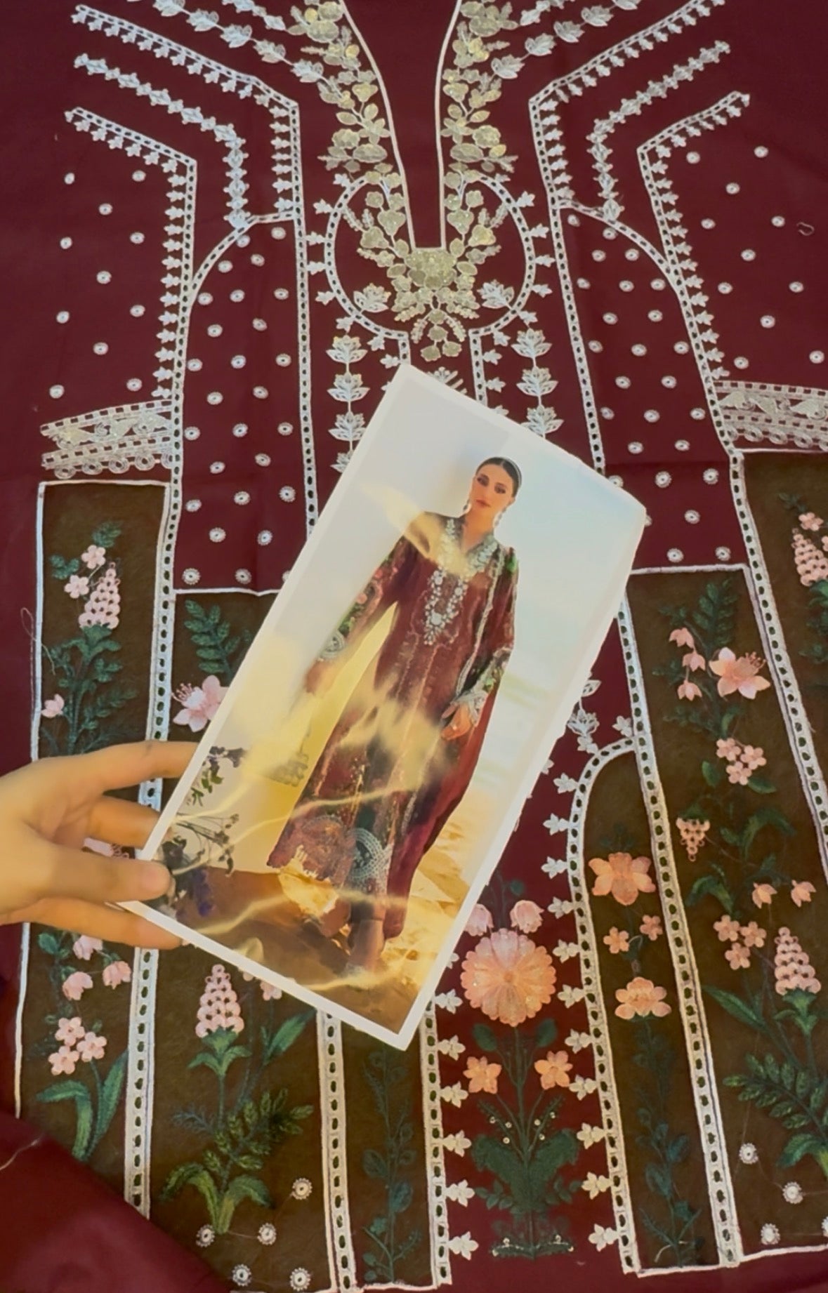 3pcs cutwork mehroon