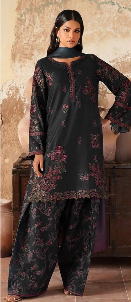 3pcs Iznik Black Embroidered lawn D-16