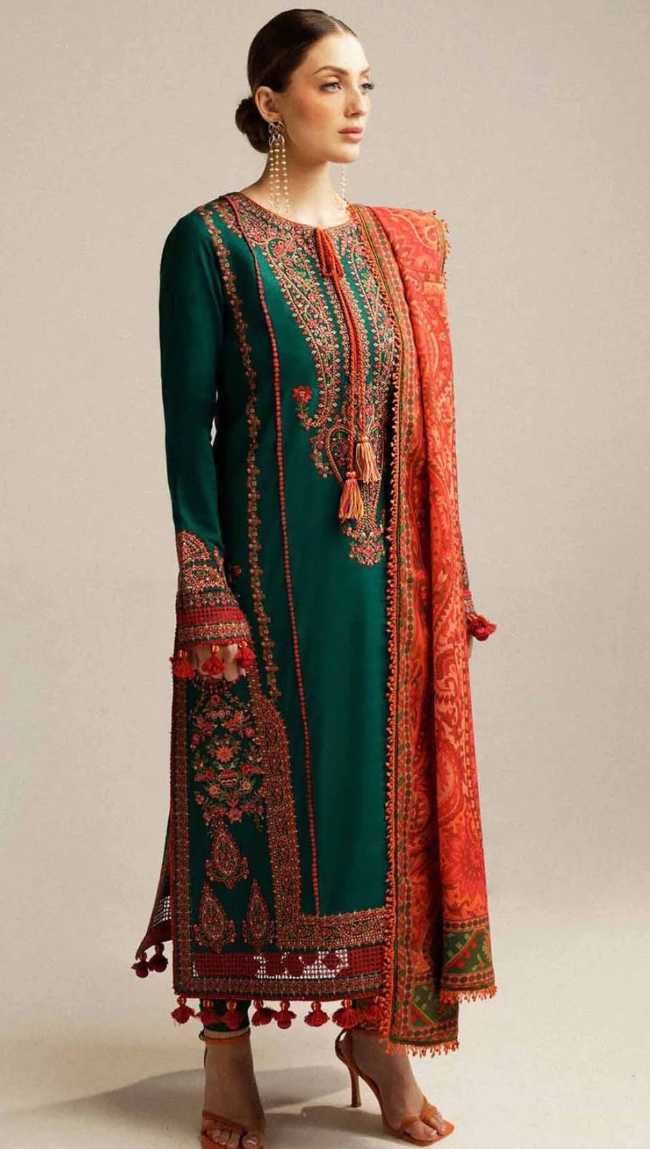 3pcs Hussain Rehar Green Orange