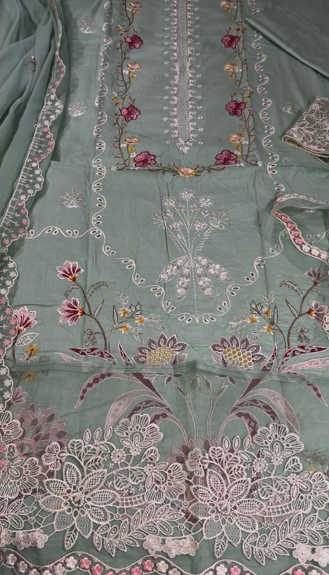 3pcs Aneelas Chiffon Dupata Pista lawn