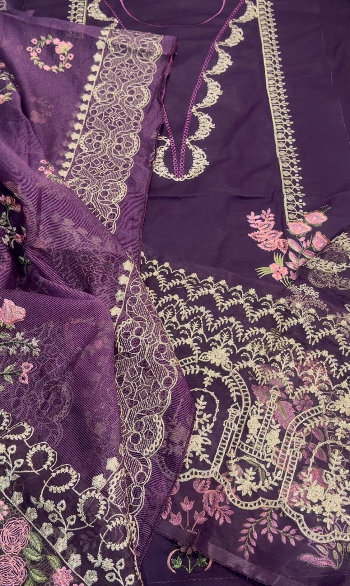 3pcs Khaf Purple lawn with khaddi net dupata