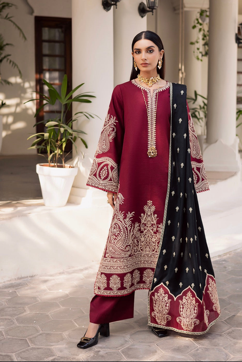 3pcs Marjan Mehroon lawn
