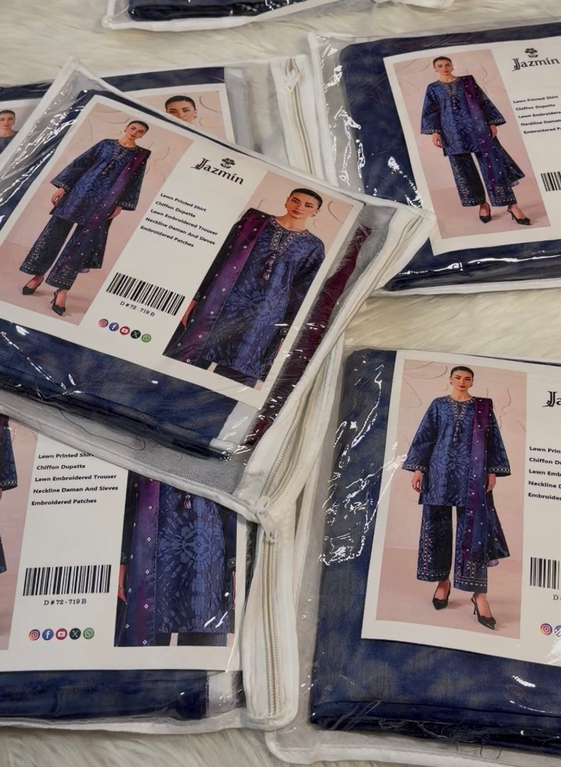 3pcs Jazmin Sindhi Dark Tie Die Blue lawn