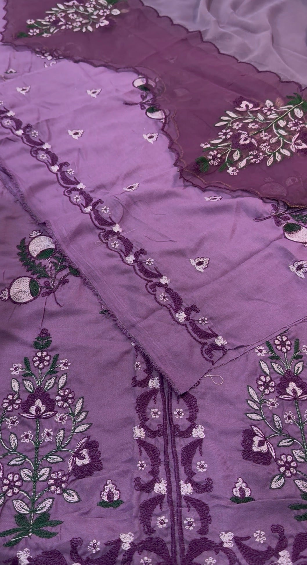 3pcs Azure Dhanak Plum Purple Embroidered
