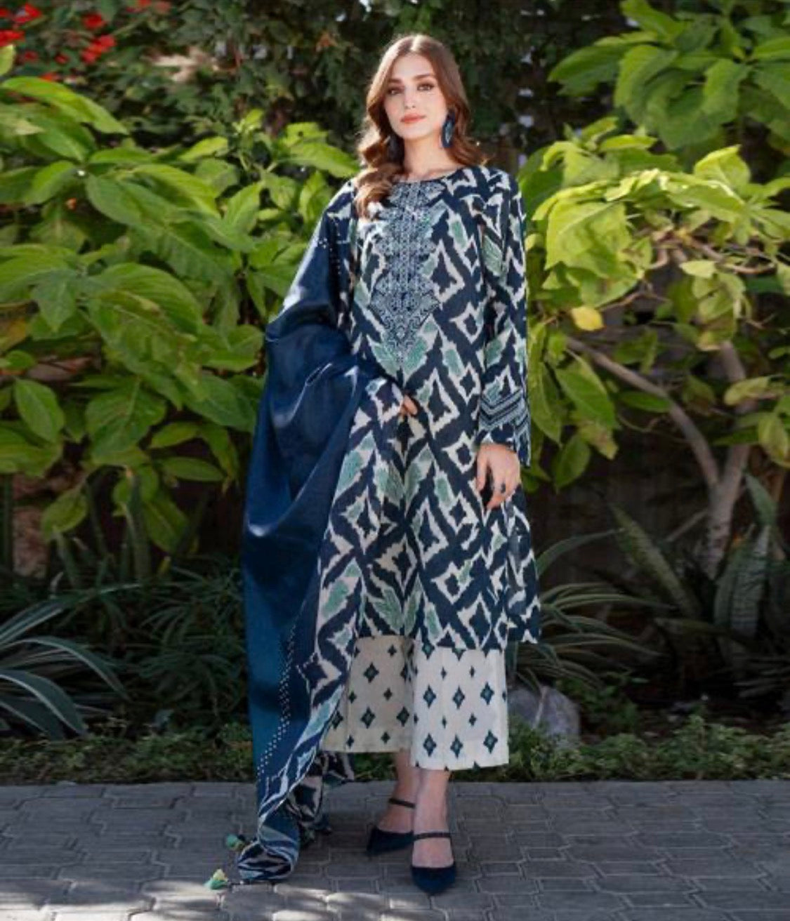 3pcs Barouque Printed with chiffon dupata