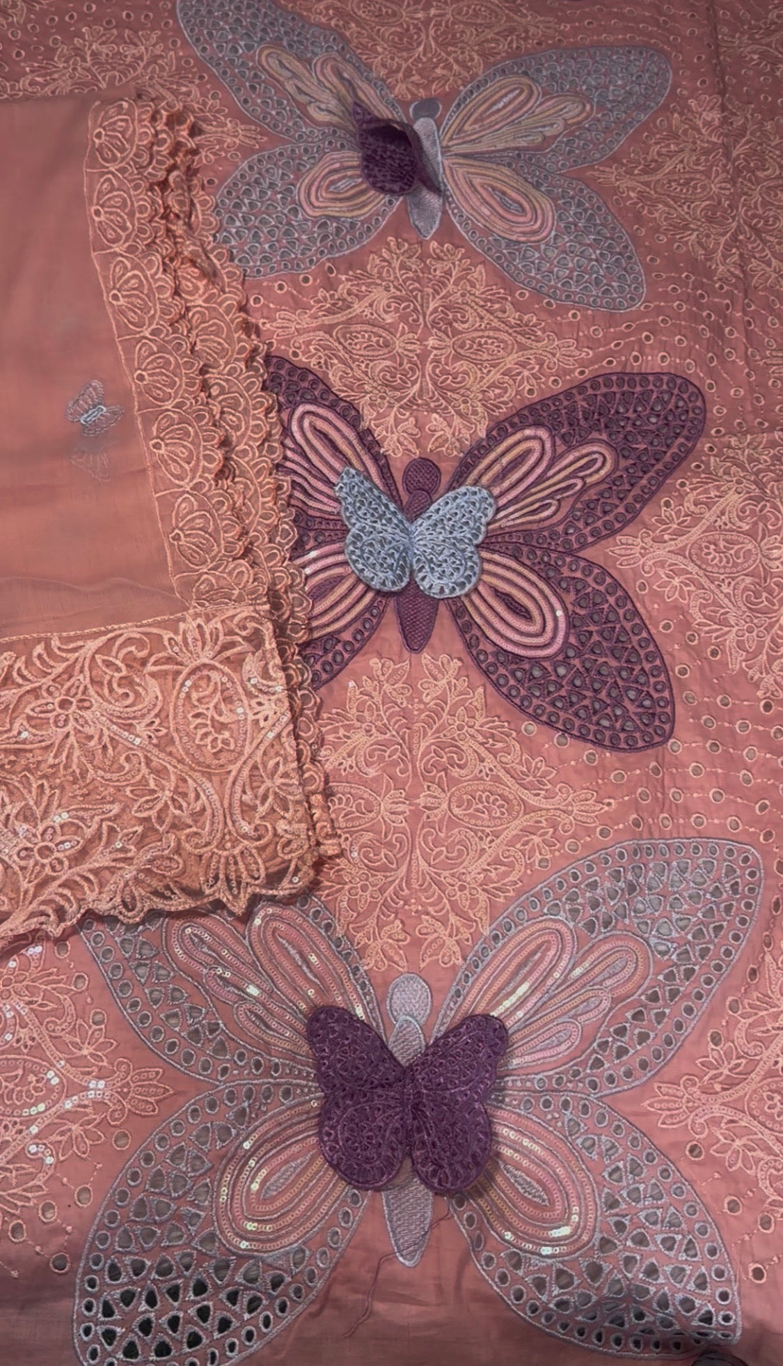 3pcs Big Butterfly peach lawn