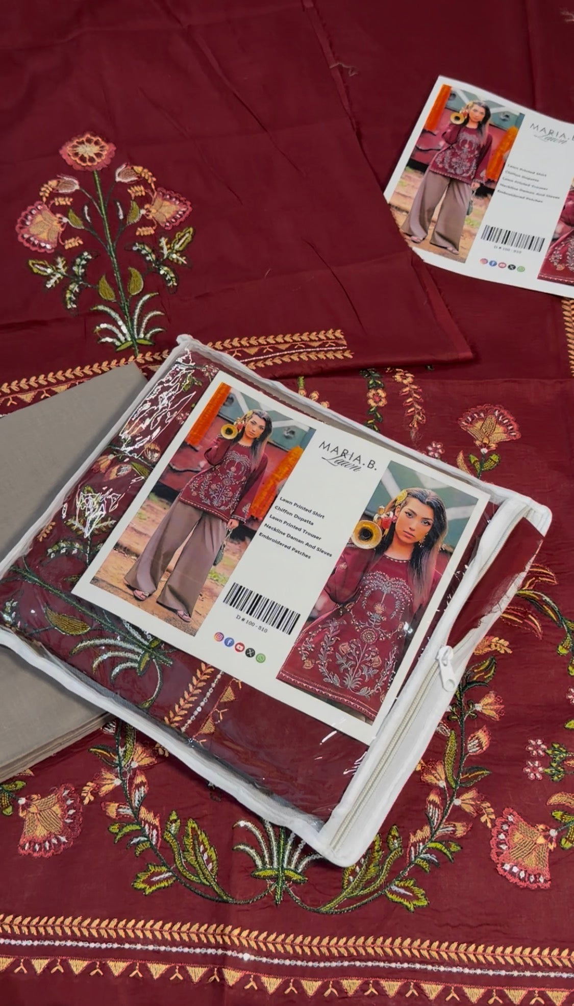 2pcs MariaB Mehroon Emb lawn