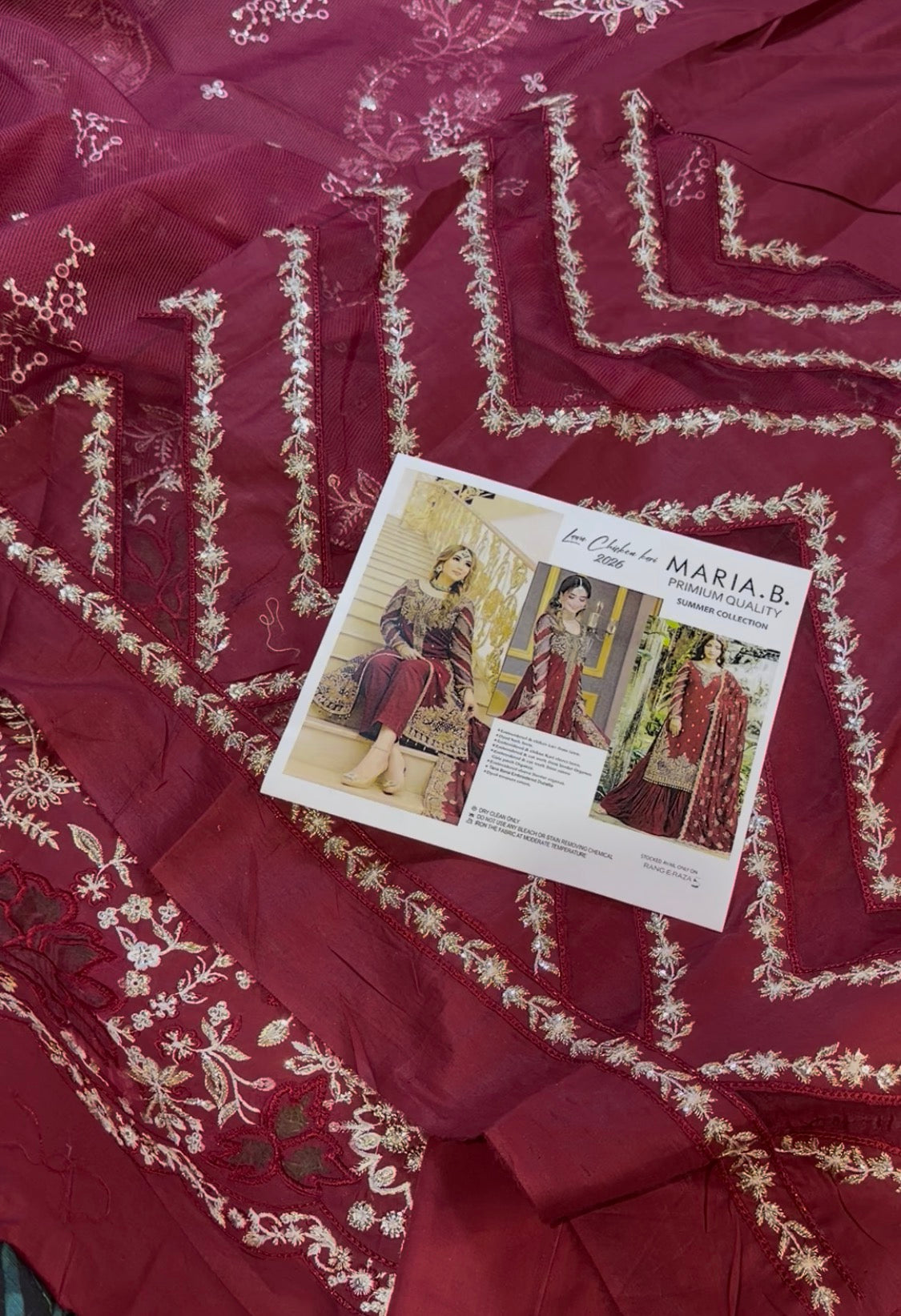 3pcs Mehroon Cutwork sleeves lawn