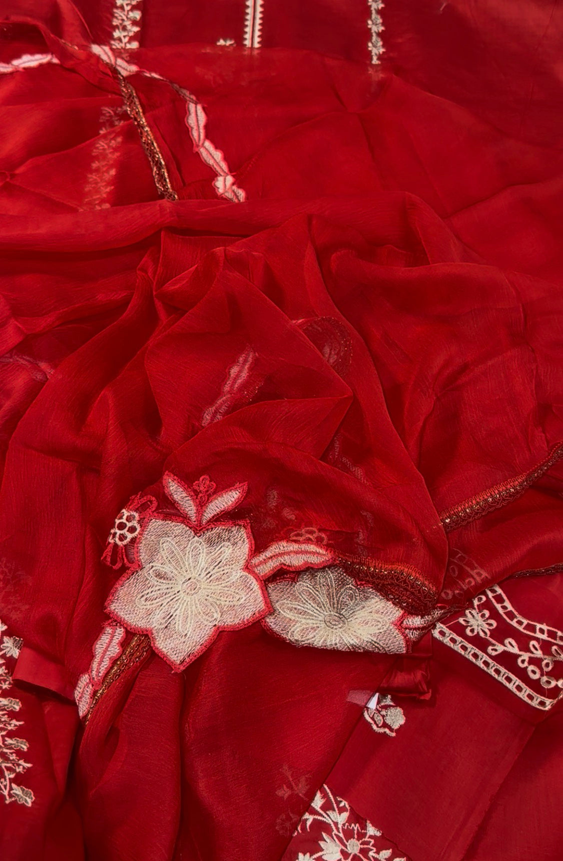 3pcs Azure pure red with flower dupata