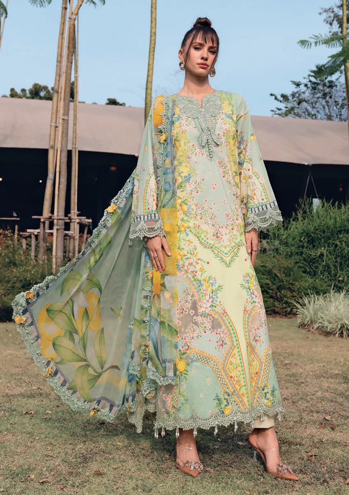 3pcs Maria B 3D Bow   pista lawn