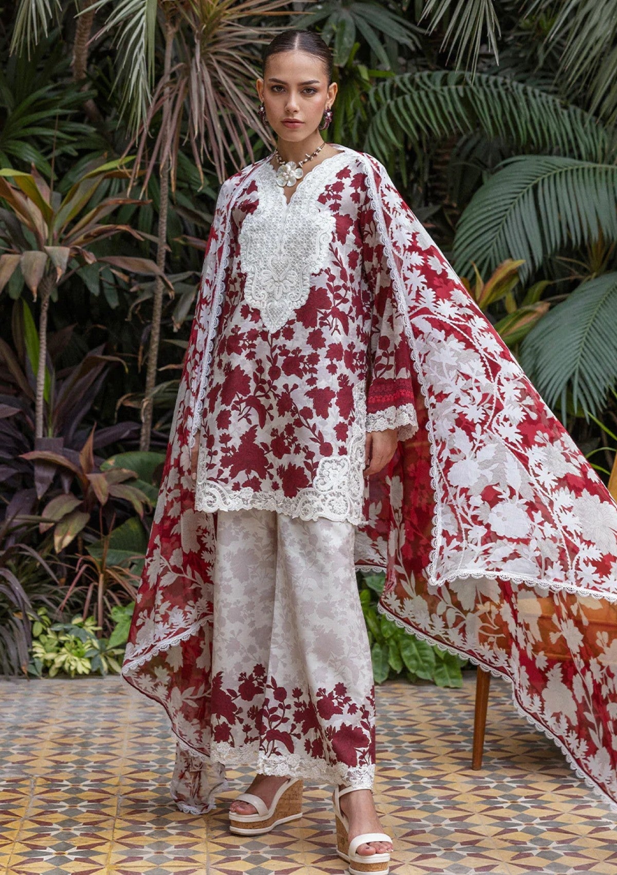 3pcs Adan Libas Mehroon Skin lawn