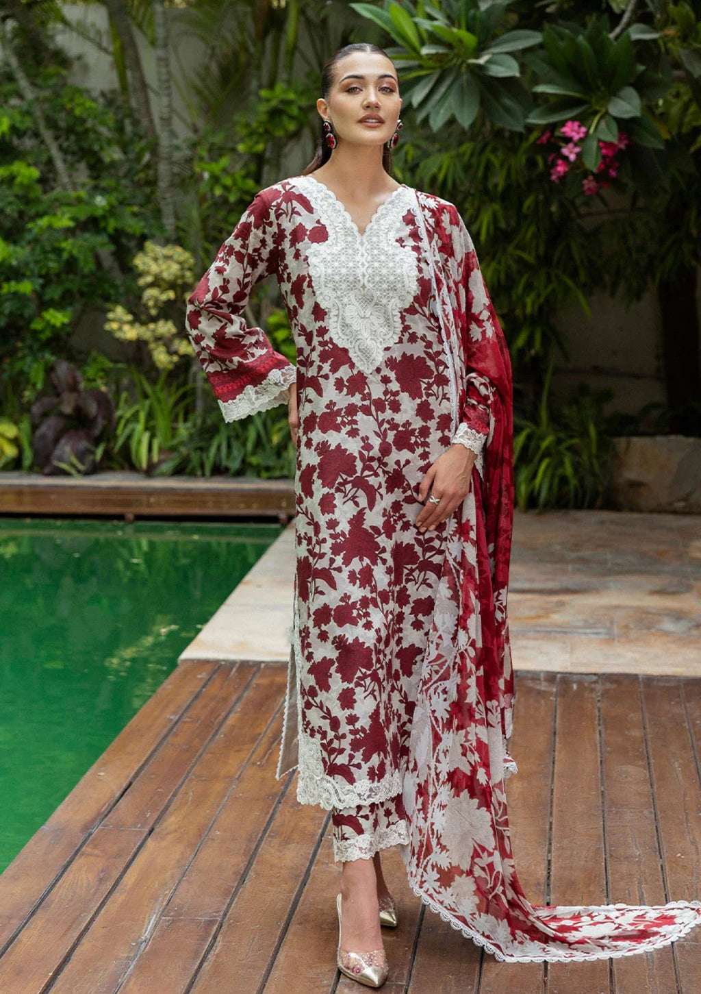 3pcs Adan Libas Mehroon Skin lawn