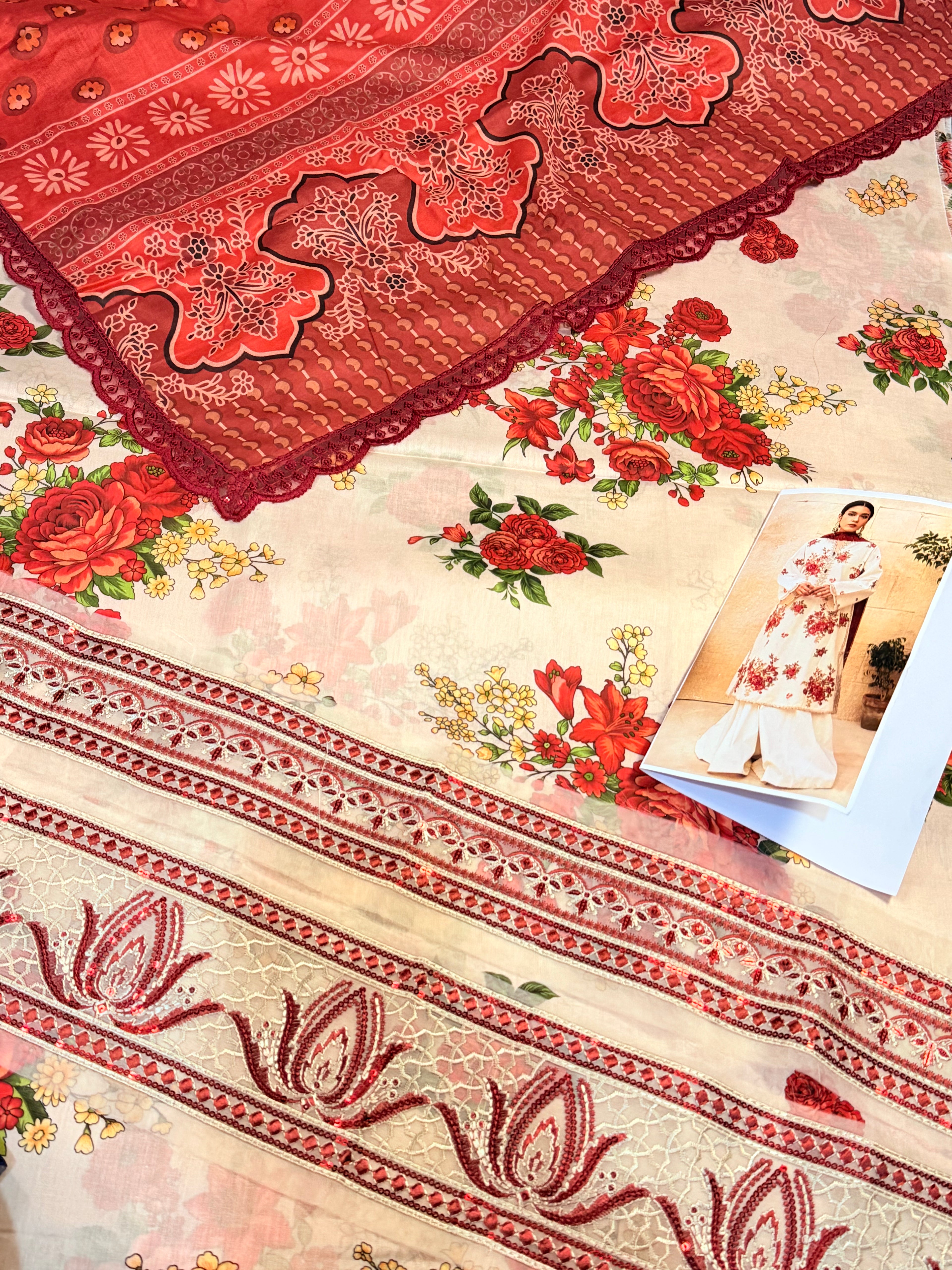 3pcs Zara Shahjhaan Cream Lawn Dupata