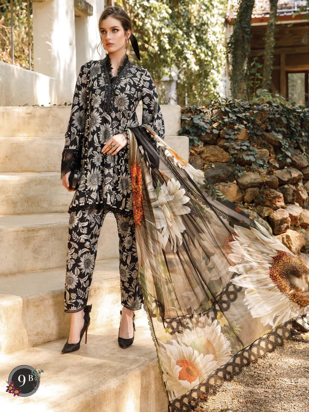 3pcs Maria B Black Lawn dupata