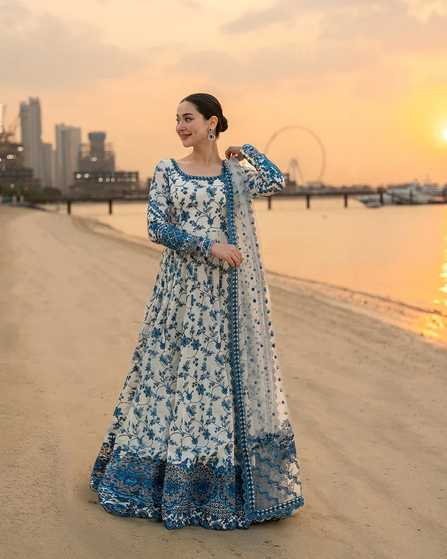 3pcs Digital Print lawn Faiza Saqlain blue