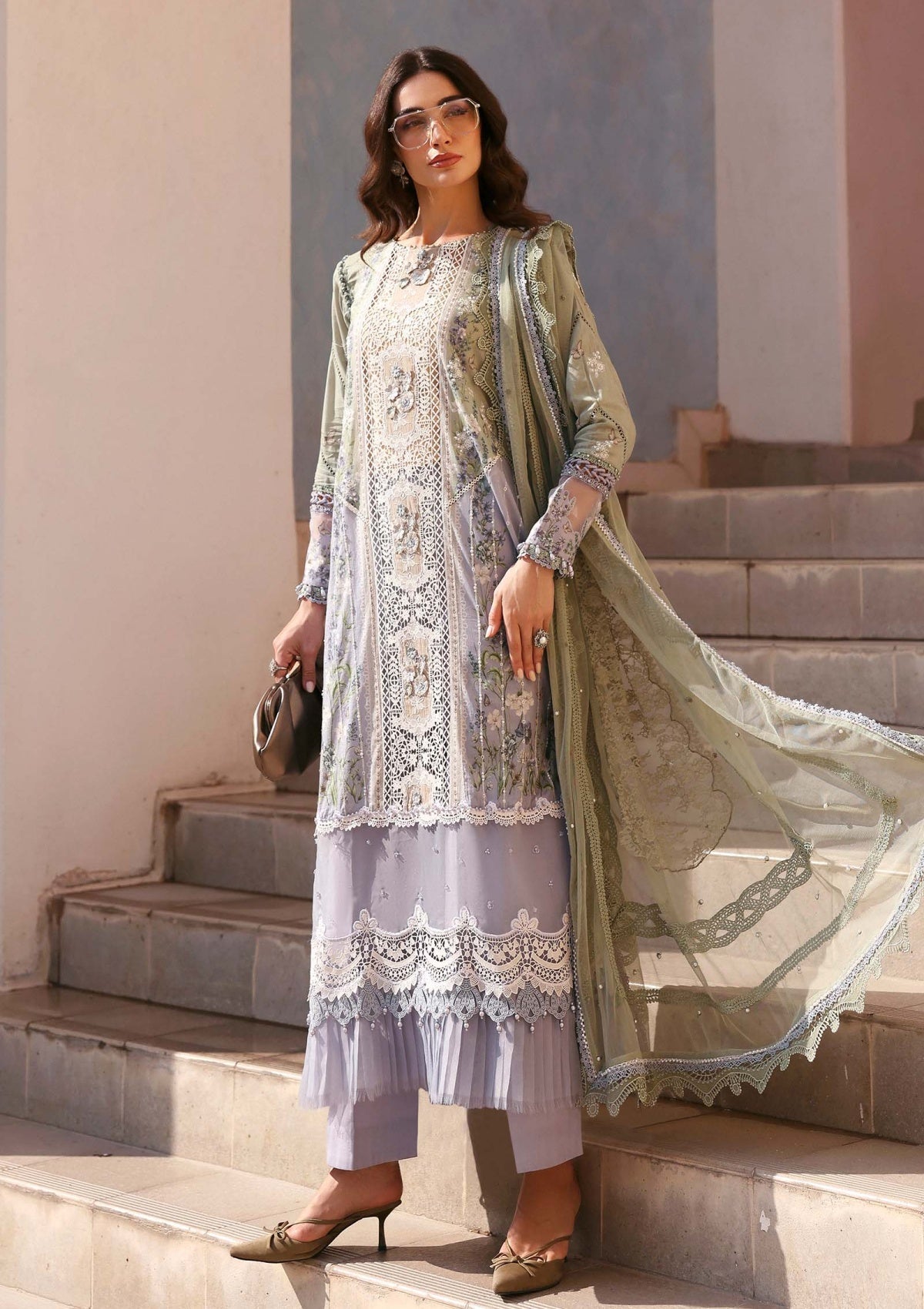 3pcs Maria B print lilac lawn
