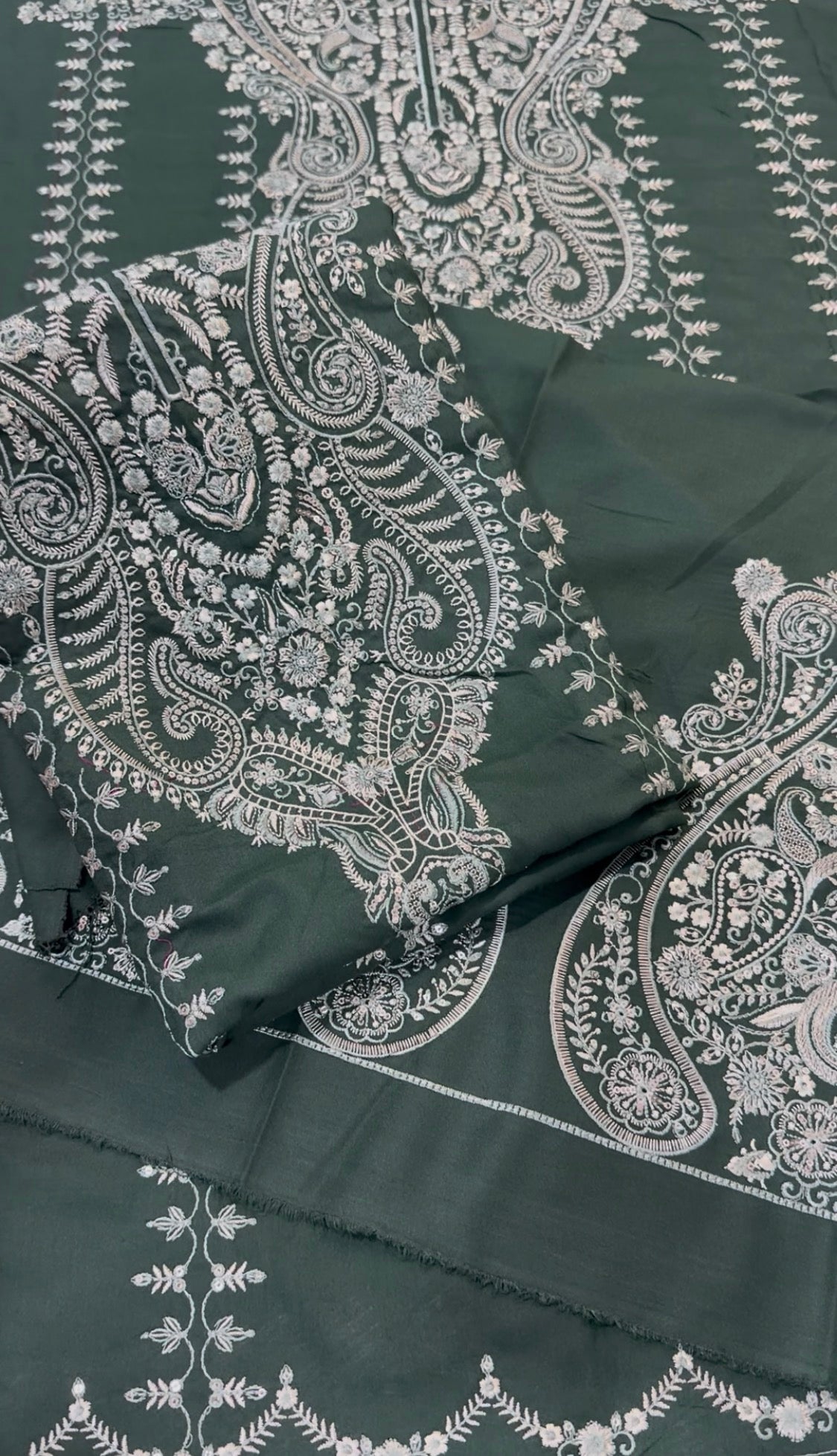 2pcs Dhanak Bottle Green Heavy Neck Embroidery