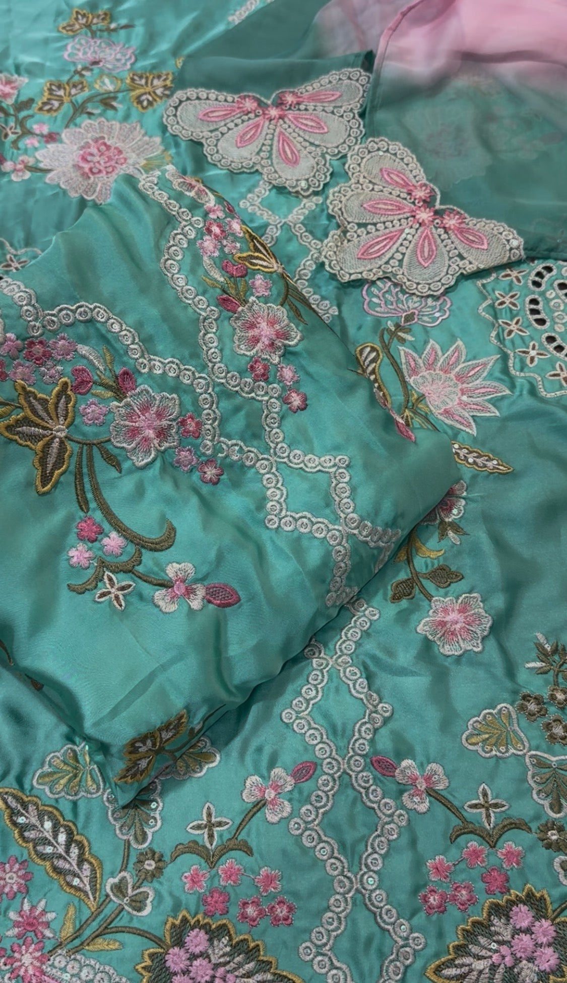 3pcs Silk Asifa and Nabeel Embroidered Fresh Sea Green