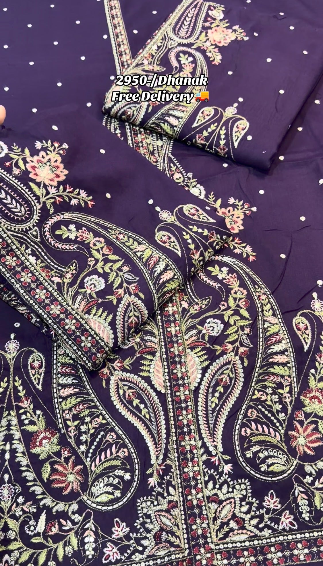 2pcs Plum Dhanak Gown Style Heavy Daman Embroidered