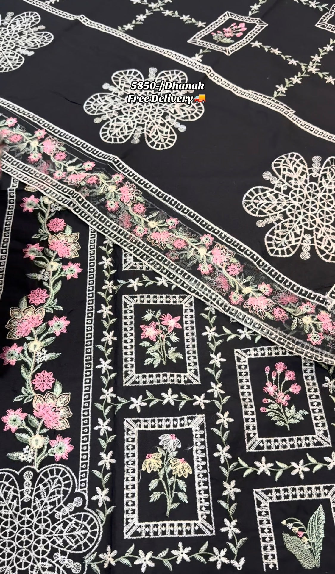 3pcs Aneelas Black Box Embroidered Dhanak