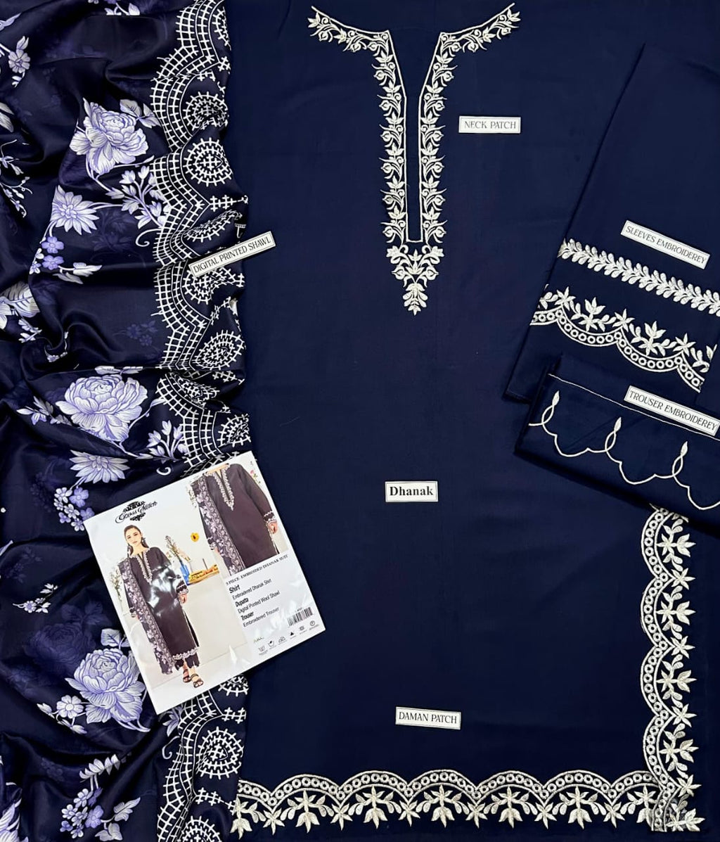 3Pcs Emroidery Blue White Crosstich Dhanak