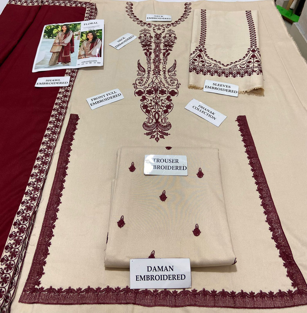 3Pcs Embroidery Khaddi Skin Dhanak