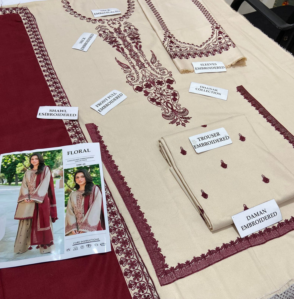 3Pcs Embroidery Khaddi Skin Dhanak