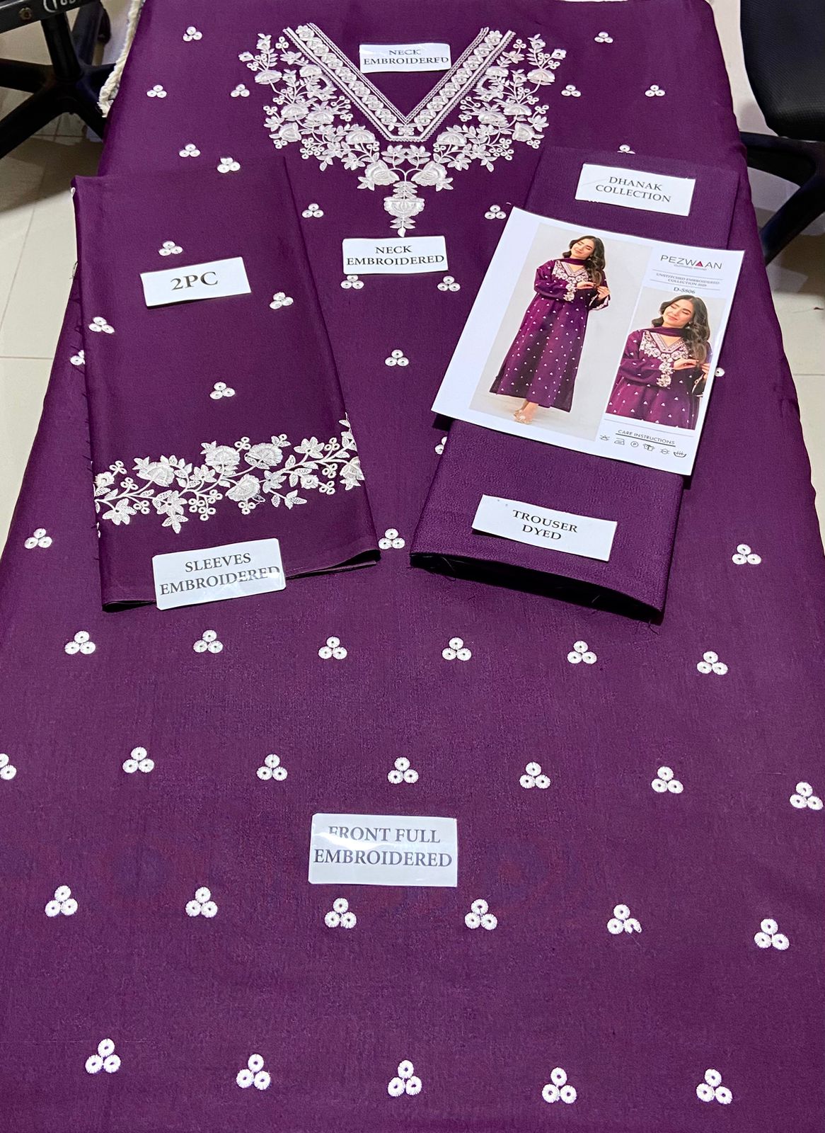2Pcs Embroidery pezwan purple Dhanak