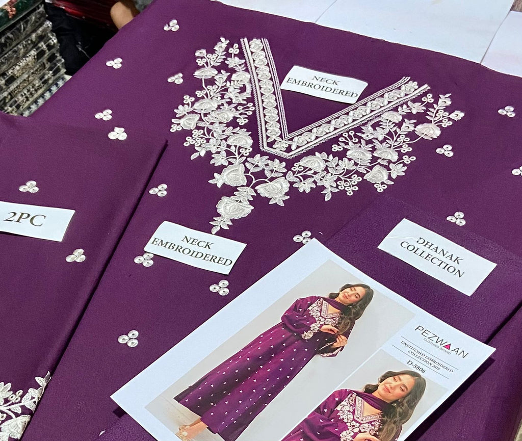 2Pcs Embroidery pezwan purple Dhanak