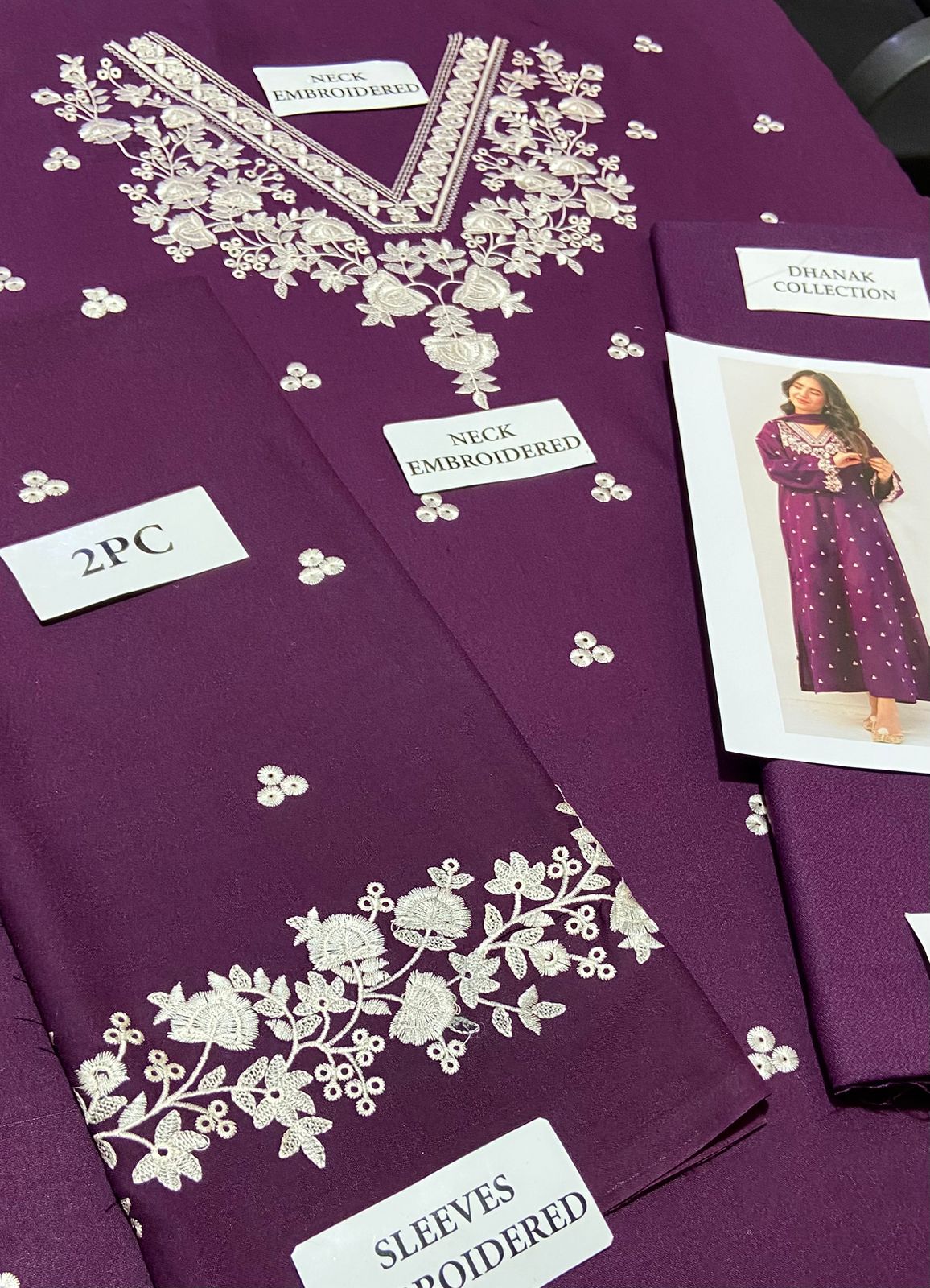 2Pcs Embroidery pezwan purple Dhanak