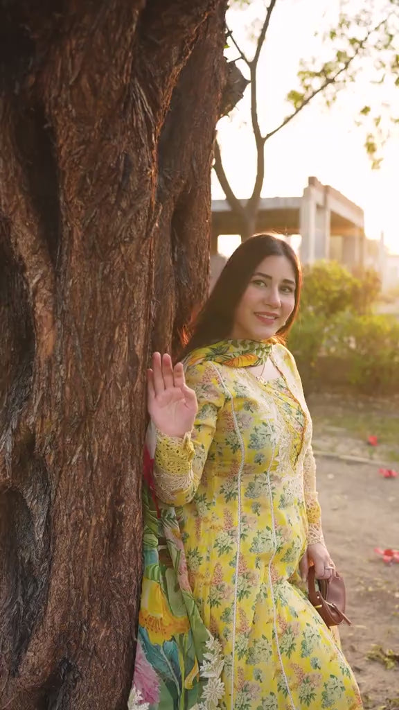 3pcs Aneelas Lemon Frock Emb lawn