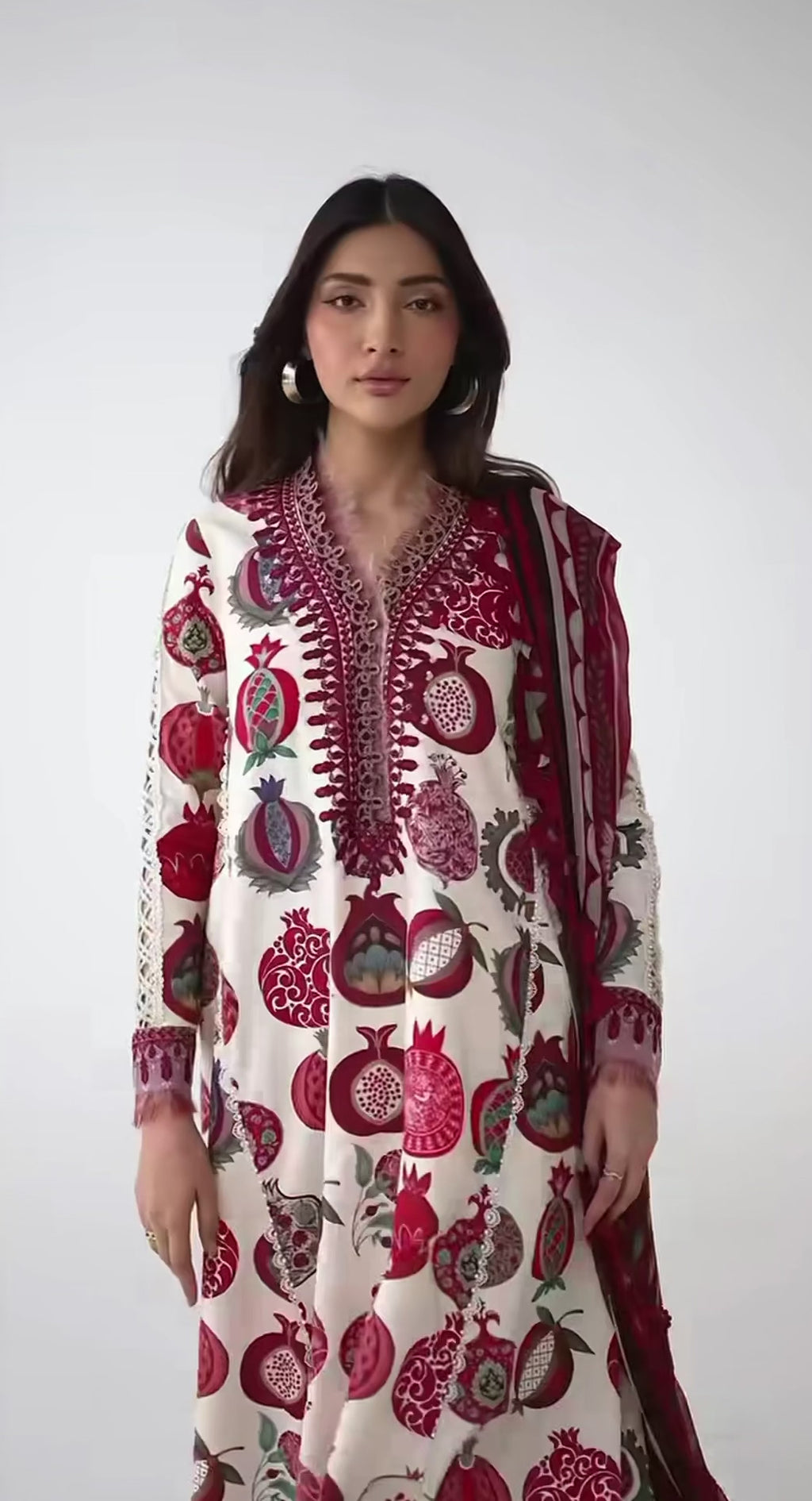 3pcs Red Anari Print Lawn