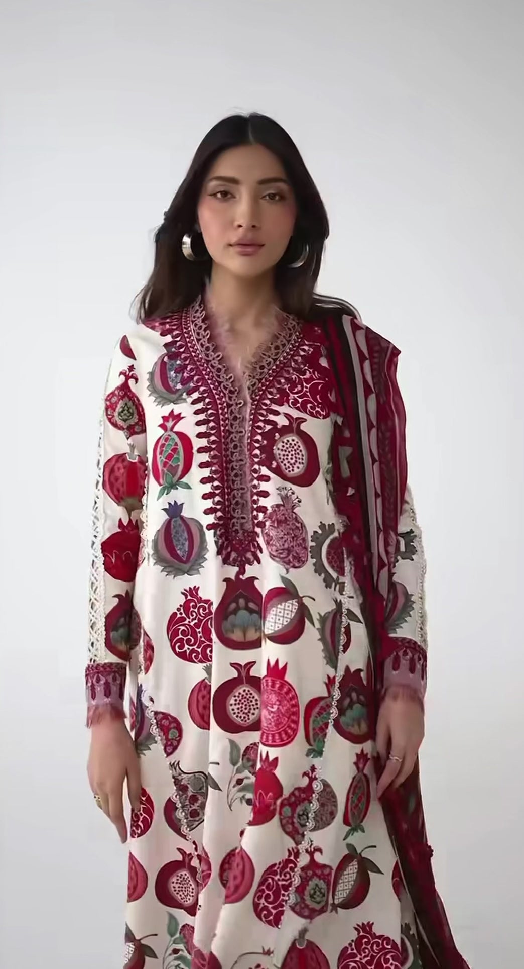 3pcs Red Anari Print Lawn