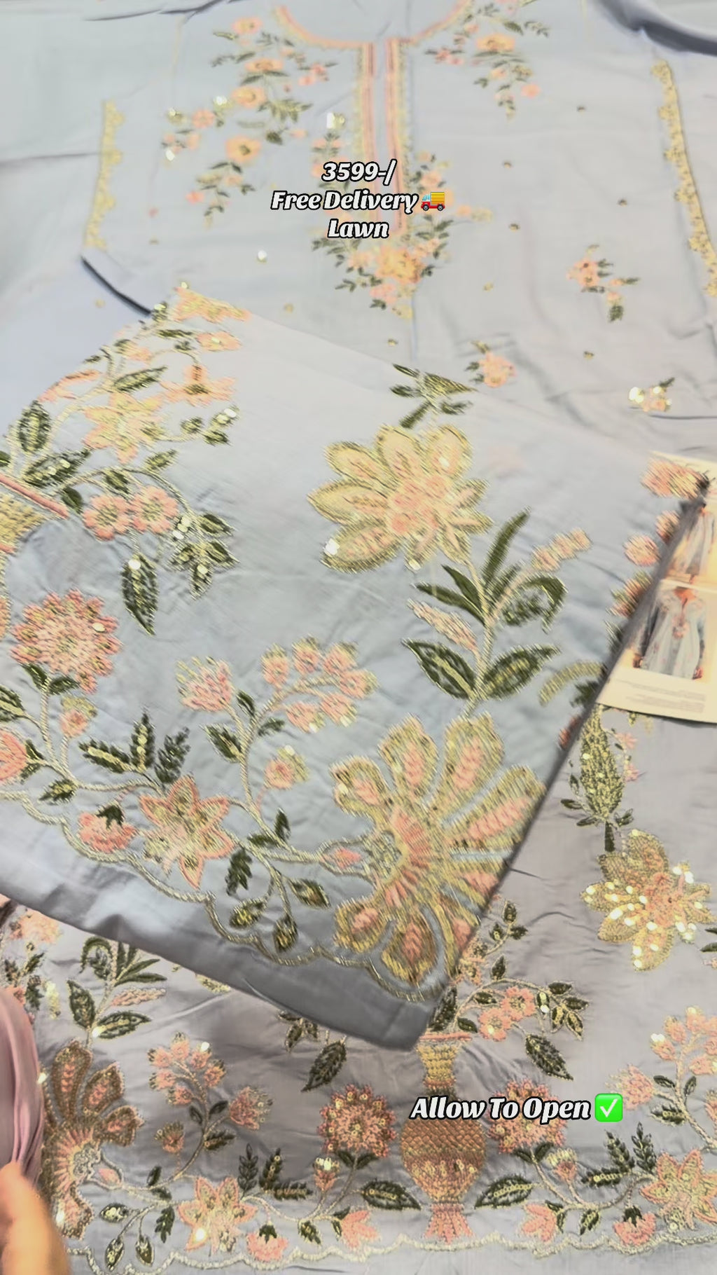 2pcs Ethnic Long Kaftan Ice Blue lawn