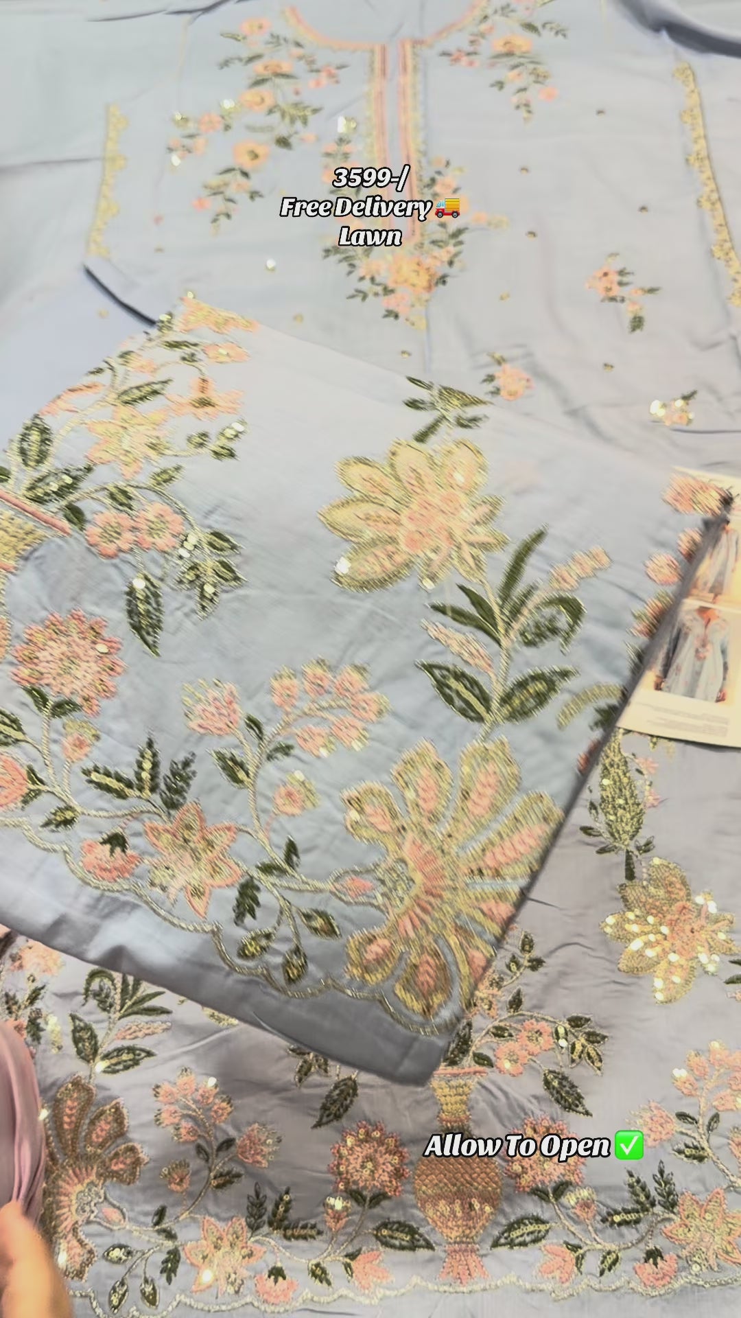 2pcs Ethnic Long Kaftan Ice Blue lawn
